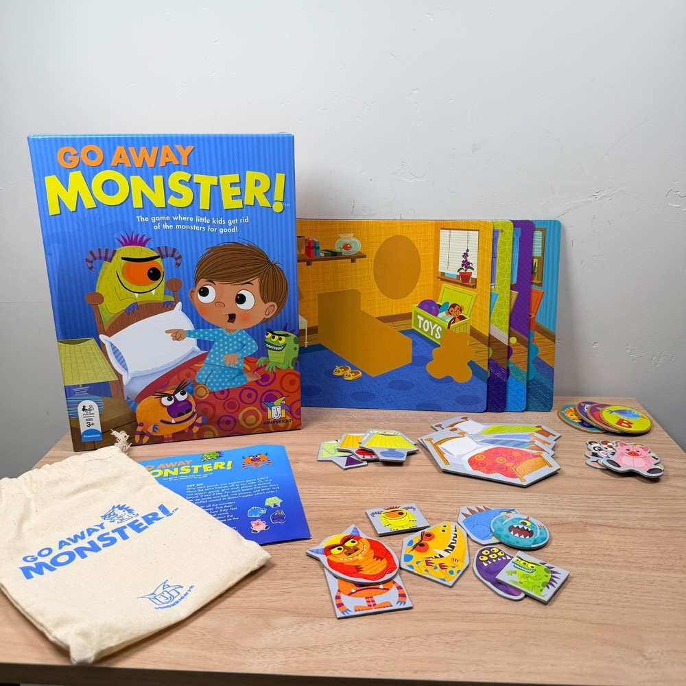 Go Away Monster Kids Board Game COMPLETE Gamewright Preschool Shapes Cooperation